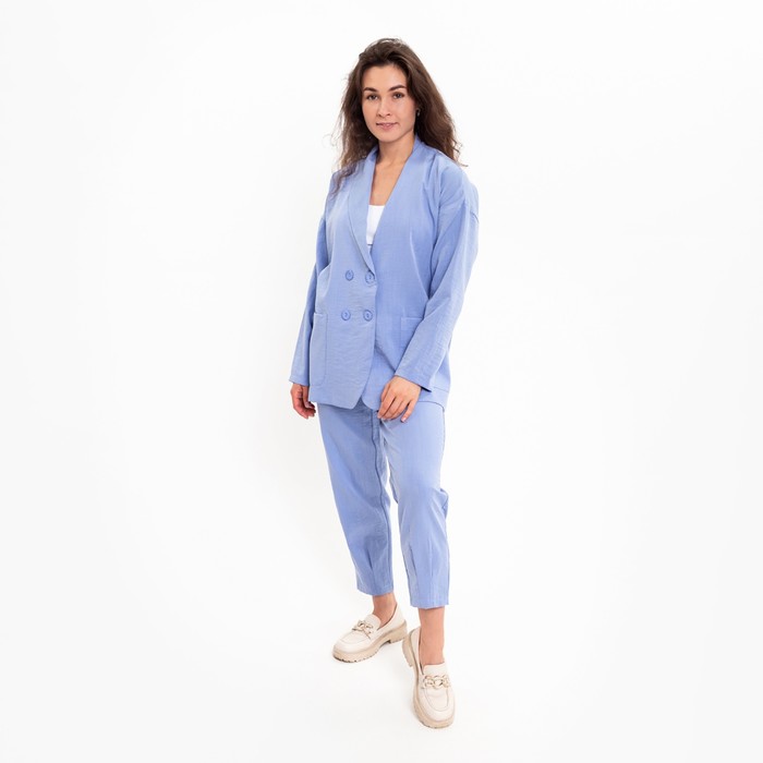 Костюм женский повседневный (жакет, брюки), размер 42, голубой